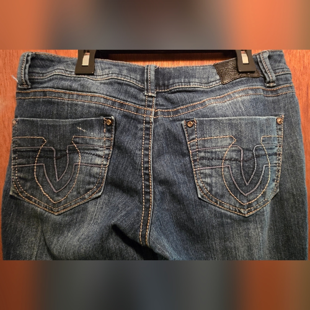 Paris Blues Blue Straight Leg Jeans Natural Distressing Sz9 - Picture 7 of 11